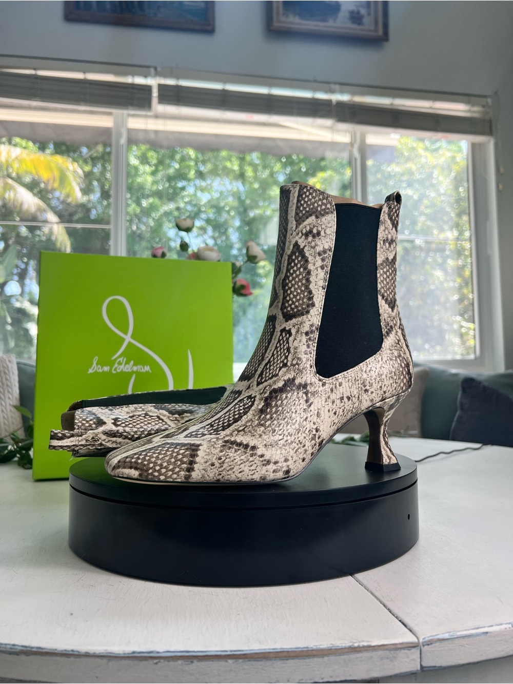 Sam Edelman Beige Snake-Print Lani Kitten Heel Booties
